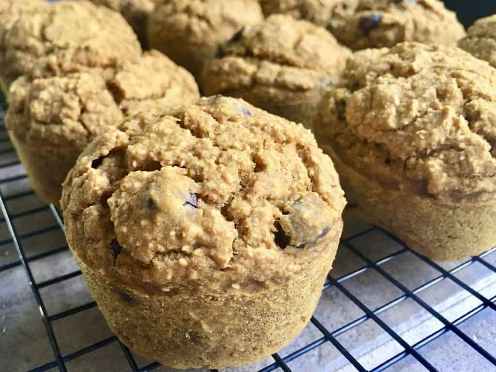 pumpkin oatmeal muffins cooling down on a cooling rack