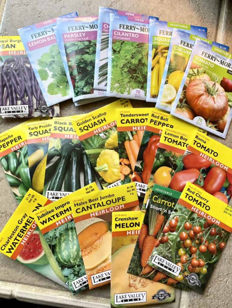 packets of vegetable seeds for backyard garden