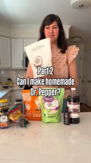 Recipe below! It totally tastes like Cherry 🍒 Coke, which is why I’m posting the recipe (it’s GOOD!) But we’re not at Dr. Pepper status yet. 

If you see a homemade Dr. Pepper recipe using coconut sugar, run! It’s actually terrible. 😂

Our best version so far, but I’m not a fan of the date sugar, it crystallized too much and I had to double strain it. I have ordered sucanat to try next week.

1 cup black cherry juice (found at Walmart)
1/4 cup water
2 Tbsp pomegranate juice
1/3 cup date sugar
1/3 cup cane sugar
1/2 Tbsp molasses
1 black tea bag
1 strip of each: lemon peel, orange peel, and lime peel
1 cinnamon stick
2 whole cloves
1 whole allspice (buy from the ethnic spice section for super cheap prices at Walmart)
3 whole peppercorns
3/4 tsp almond extract
1/2 tsp vanilla extract

Simmer all the ingredients for about 10 minutes, but remove the cinnamon stick and teabag after 5 minutes.

Strain, and cool completely. Store in the refrigerator. Add 2 to 4 tablespoons of syrup to sparkling water.