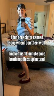 When I’m down in my back, I still want to reach for the healthy foods that nourish my body best.

Bone broth miso soup does just that. Add extra protein and veggies if you’d like, but this is the basic recipe.

Comment BROTH for my beef bone broth recipe!

RECIPE:

2 cups bone broth
1 square of ramen noodles

Boil until cooked through.

Add in: 1-2 tsp miso
1 tsp sesame oil
1 mince garlic clove (ginger if you have)
1 egg
1 handful spinach

Pour the mixture over the noodles and let it sit for three minutes to cook the egg through, no stirring.

Pour the soup into a bowl and enjoy! Season accordingly. I also like to serve this with a little kimchi on the side.