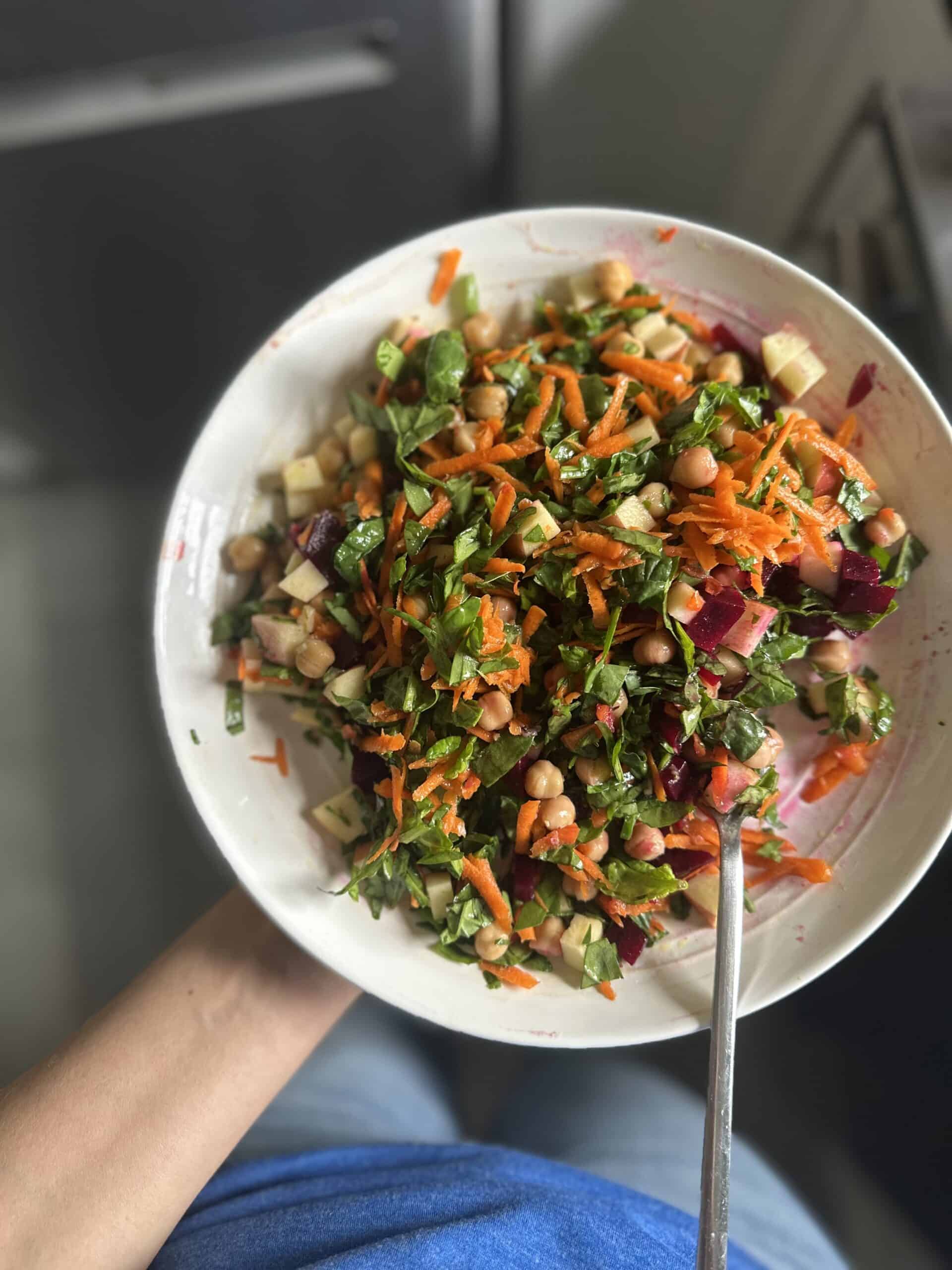 Aimee from Homemaker on a Budget enjoys anti-cancer chopped salad.