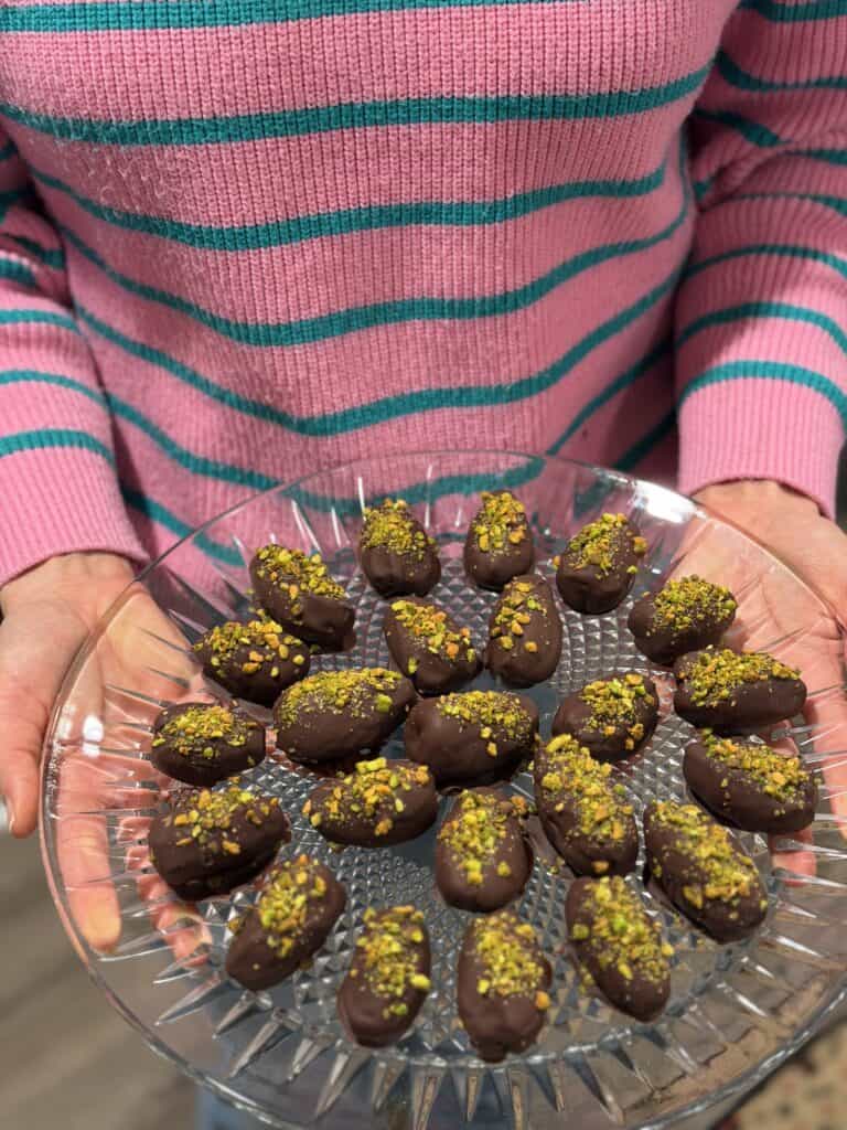 Aimee from Homemaker on a Budget serves up healthy Baklava Stuffed Dates.