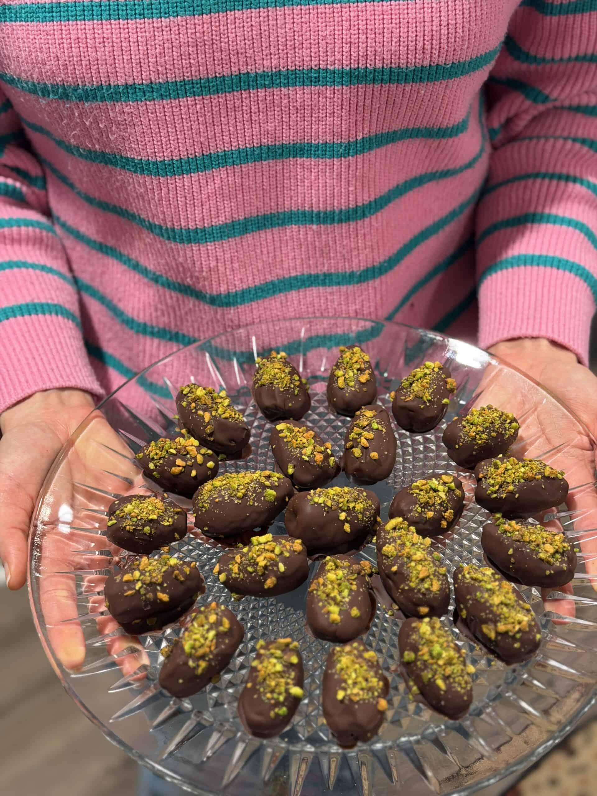 Aimee from Homemaker on a Budget serves up healthy Baklava Stuffed Dates.