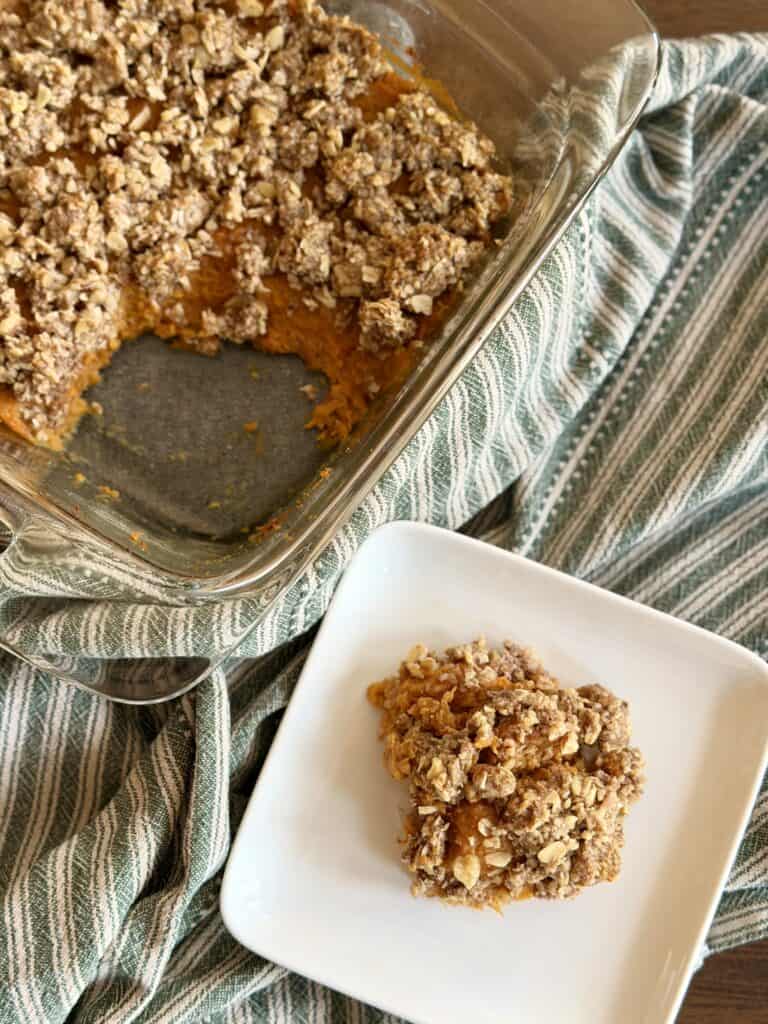 Aimee from Homemaker on a Budget shows us her finished sweet potato crisp.