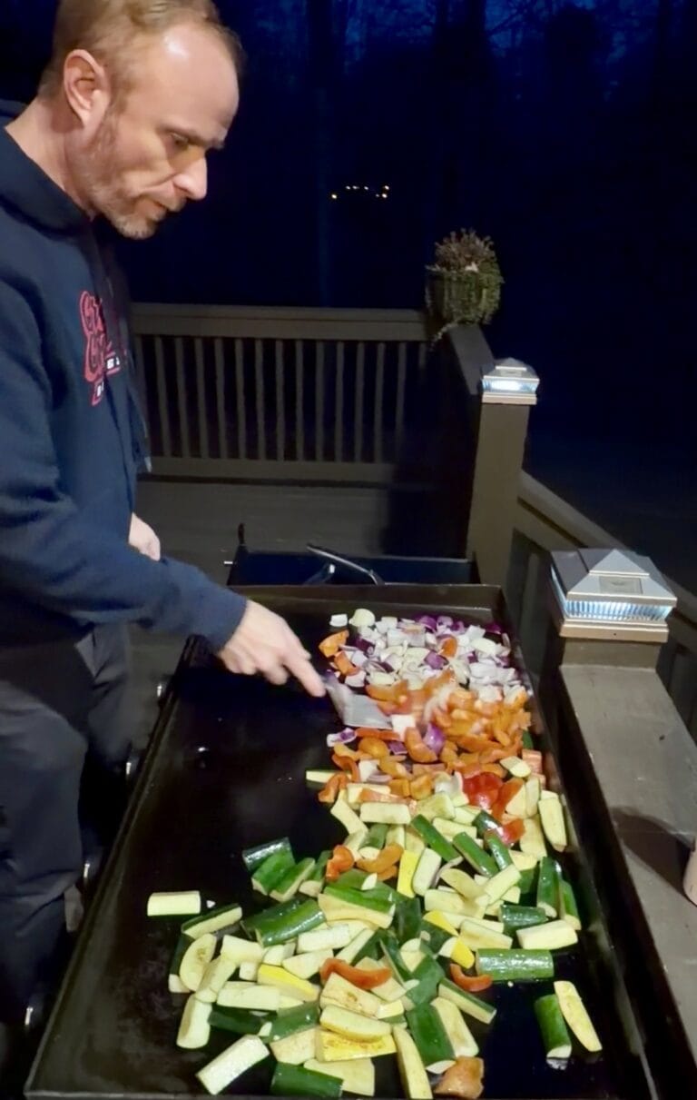Aimee from Homemaker on a Budget and husband grill food on blackstone for hibachi recipe at home