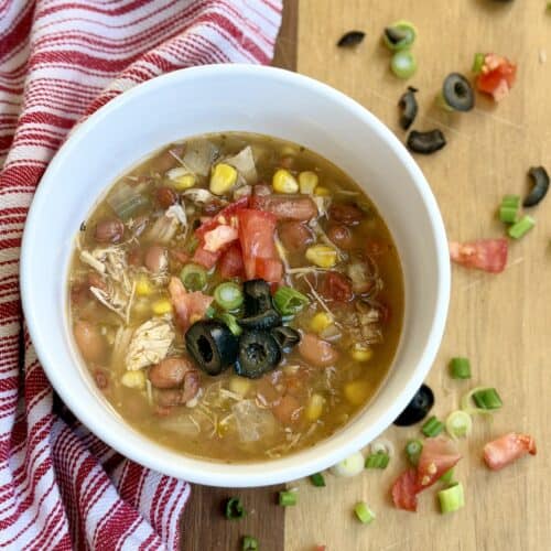Aimee from Homemaker on a Budget delivers a flavorful crockpot chicken taco soup!
