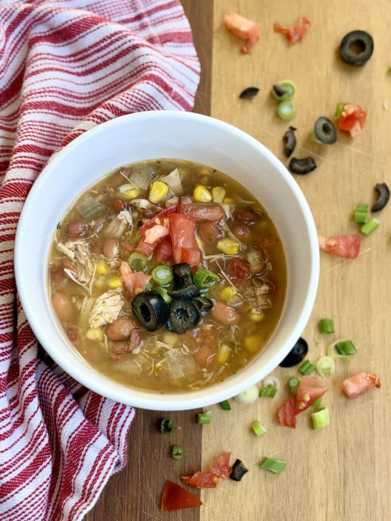 Aimee from Homemaker on a Budget delivers a flavorful crockpot chicken taco soup!