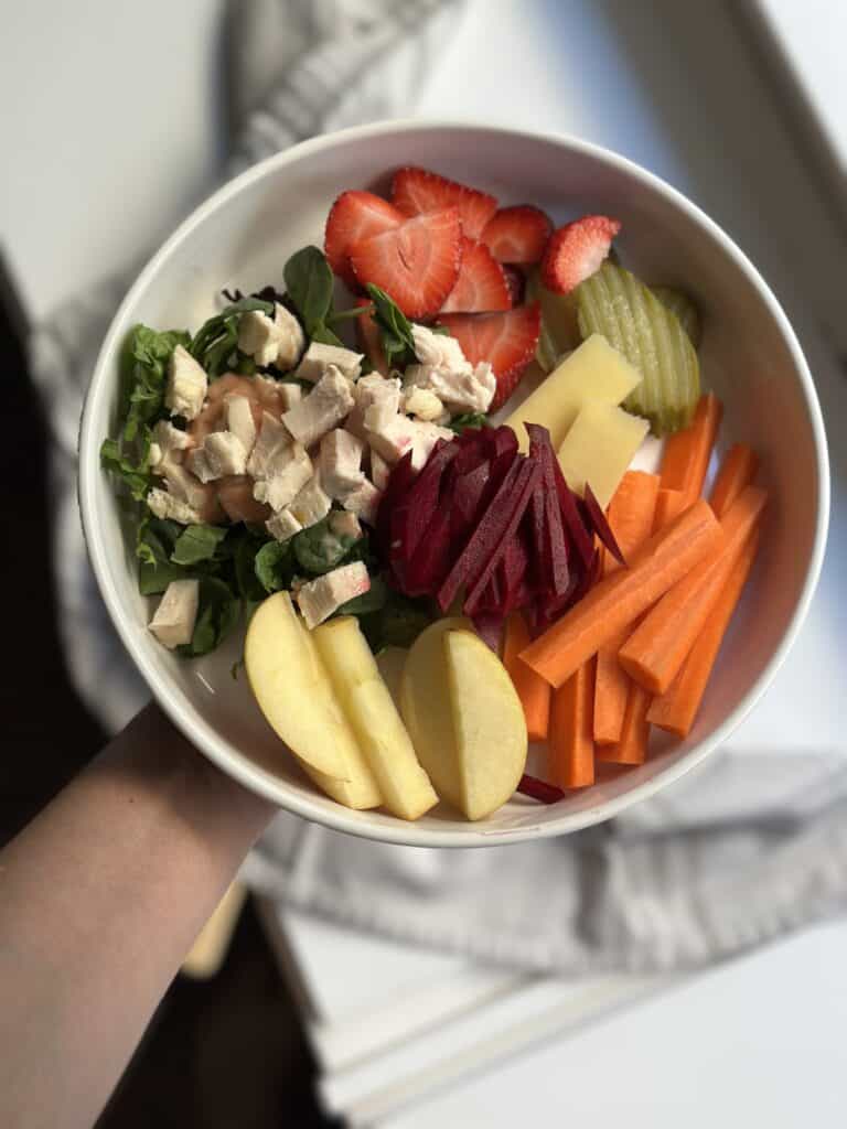 plate filled with healthy foods after cancer