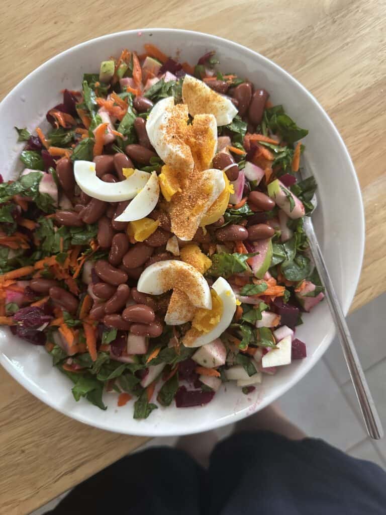 dinner salad for cancer prevention with carrots, beets, and apples 