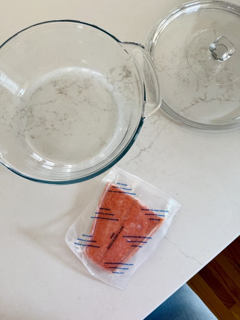 Aimee from Homemaker on a Budget pulls salmon directly from freezer to oven in this easy baked salmon recipe.