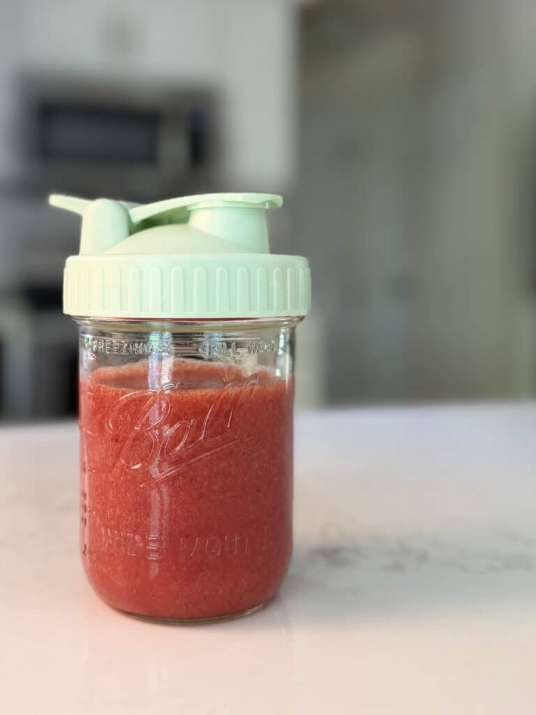 Aimee from Homemaker on a Budget prepares a homemade simple strawberry syrup with two ingredients.