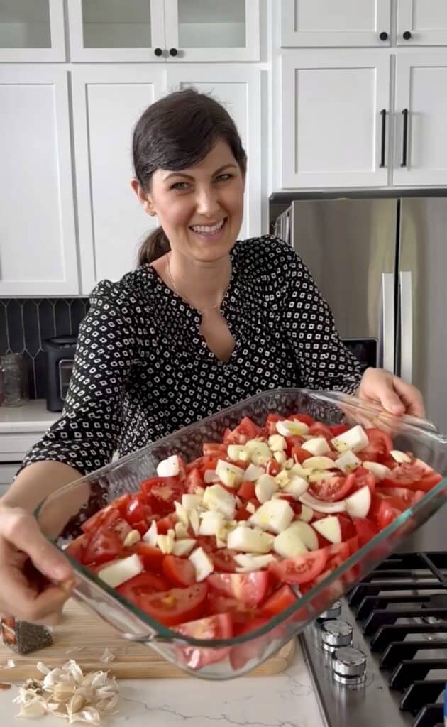 Aimee from Homemaker on a Budget roasts Roma tomatoes for a healthy, homemade marinara sauce.