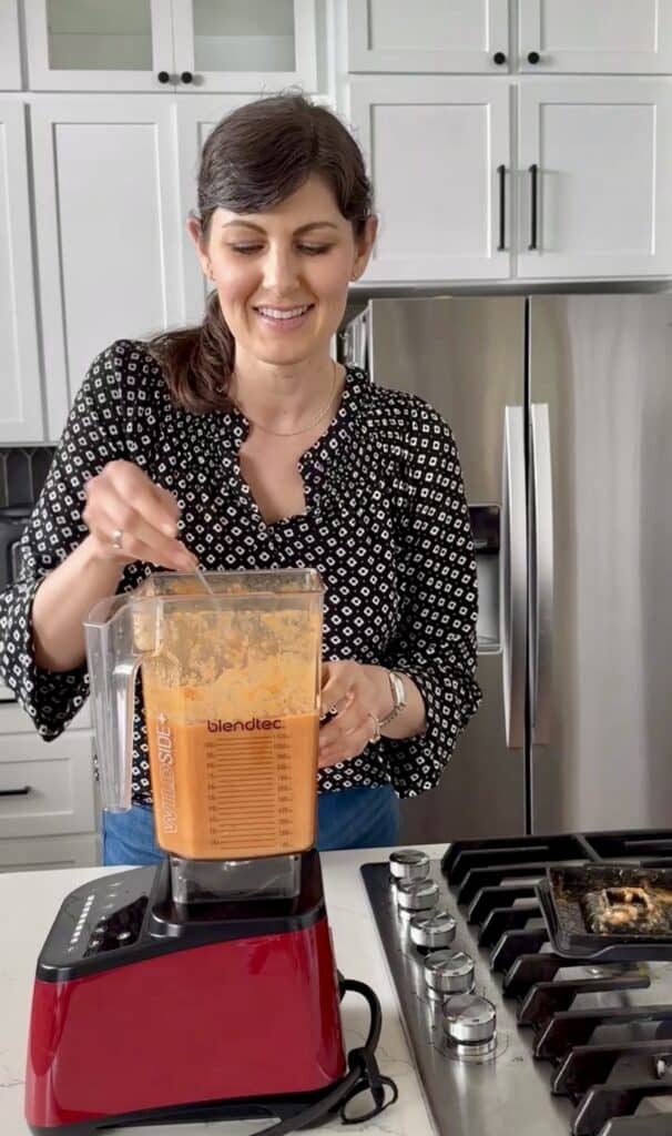 Aimee from Homemaker on a Budget purees roasted Roma tomatoes to create a delicious, healthy homemade marinara.