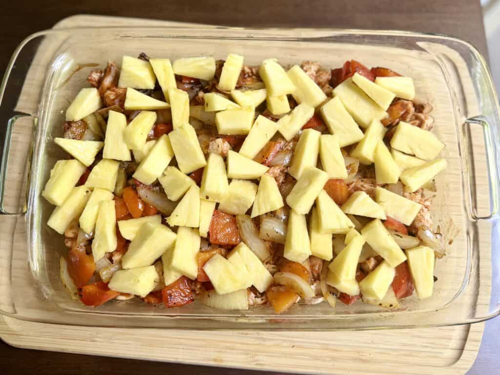 Aimee from Homemaker on a Budget uses fresh pineapple with chicken to create Hawaiian Chicken Bake.