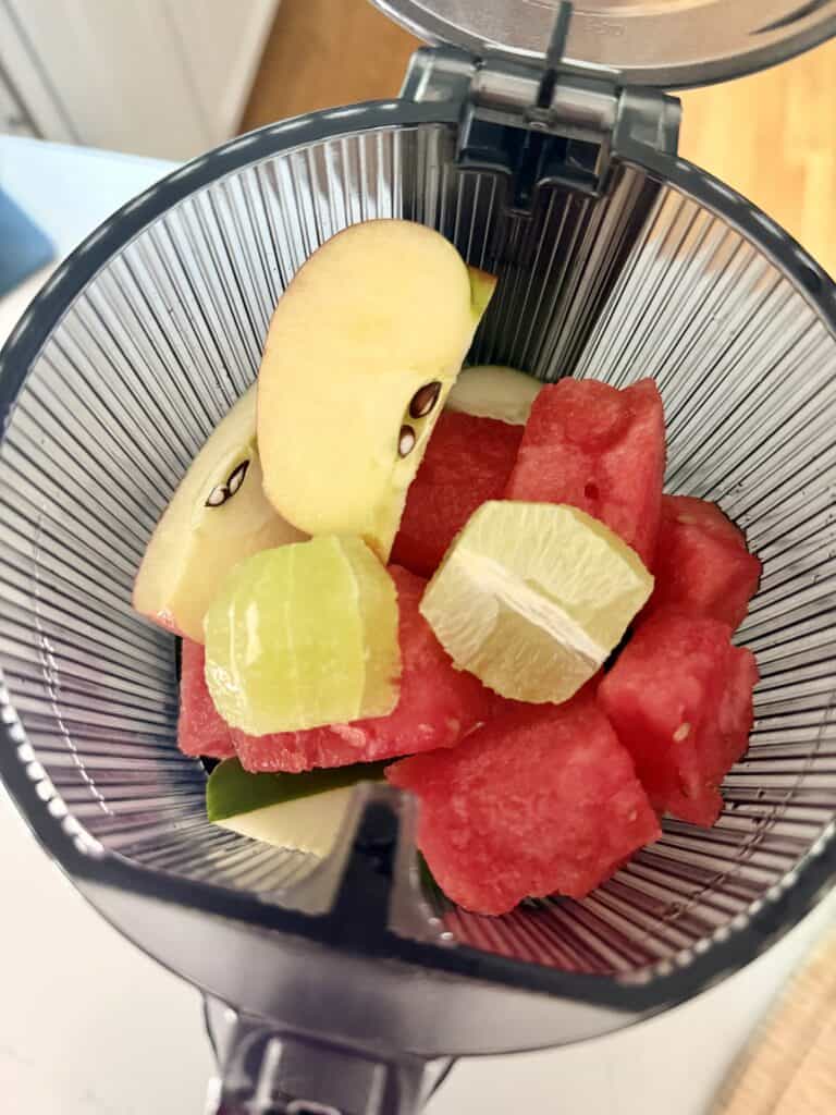 Aimee from Homemaker on a Budget combines cucumber, watermelon, basil, apples, and basil to make a healthy, healing juice. 