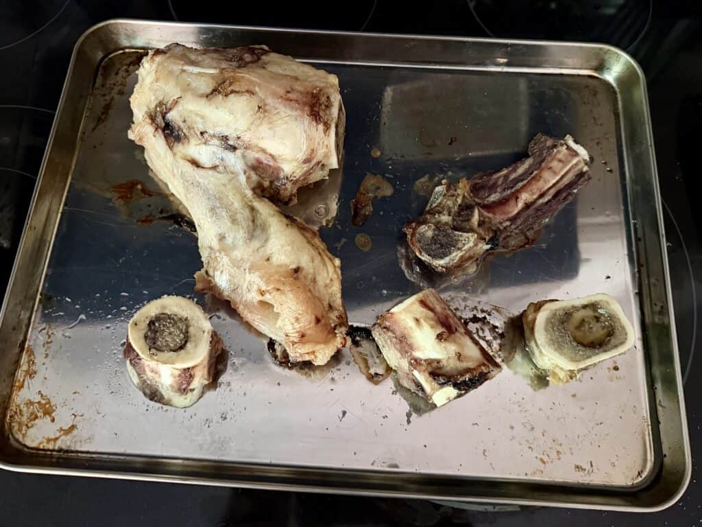 Aimee from Homemaker on a Budget shares the secret to good beef marrow bone broth: roasting grass fed cuts and bones prior to simmering.