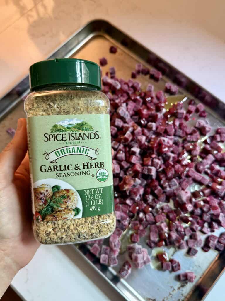 Spice Islands garlic and herb seasoning on roasted beets