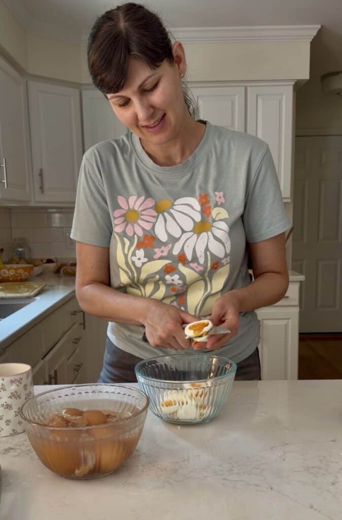 Aimee from Homemaker on a Budget serves up egg salad with a twist: curried egg salad with eggs from her local farmers' market.