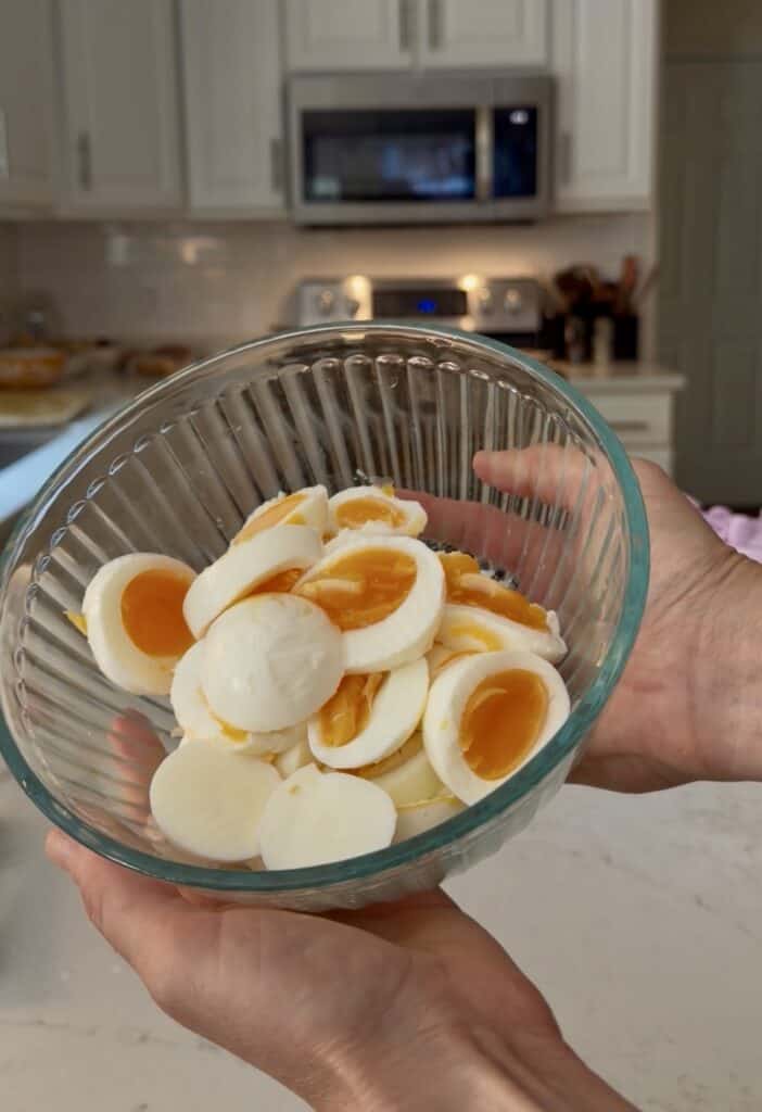 Aimee from Homemaker on a Budget uses soft boiled eggs in her delicious, high-protein curried egg salad recipe.