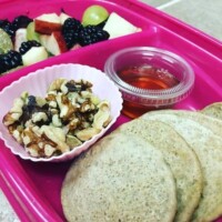 oatmeal blender pancakes with pure maple syrup, nuts, fruit salad
