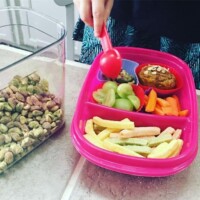 oatmeal muffin, pistachios, grapes, carrots, veggie straws